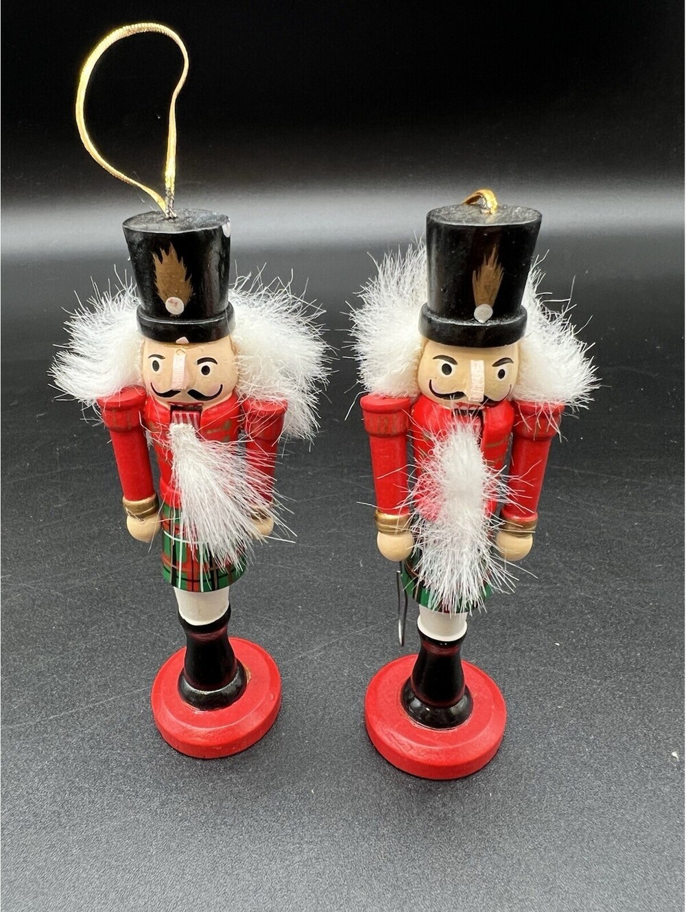 Scottish Nutcraker Soldier Christmas Ornaments (2) 5" Hand Painted Figurines